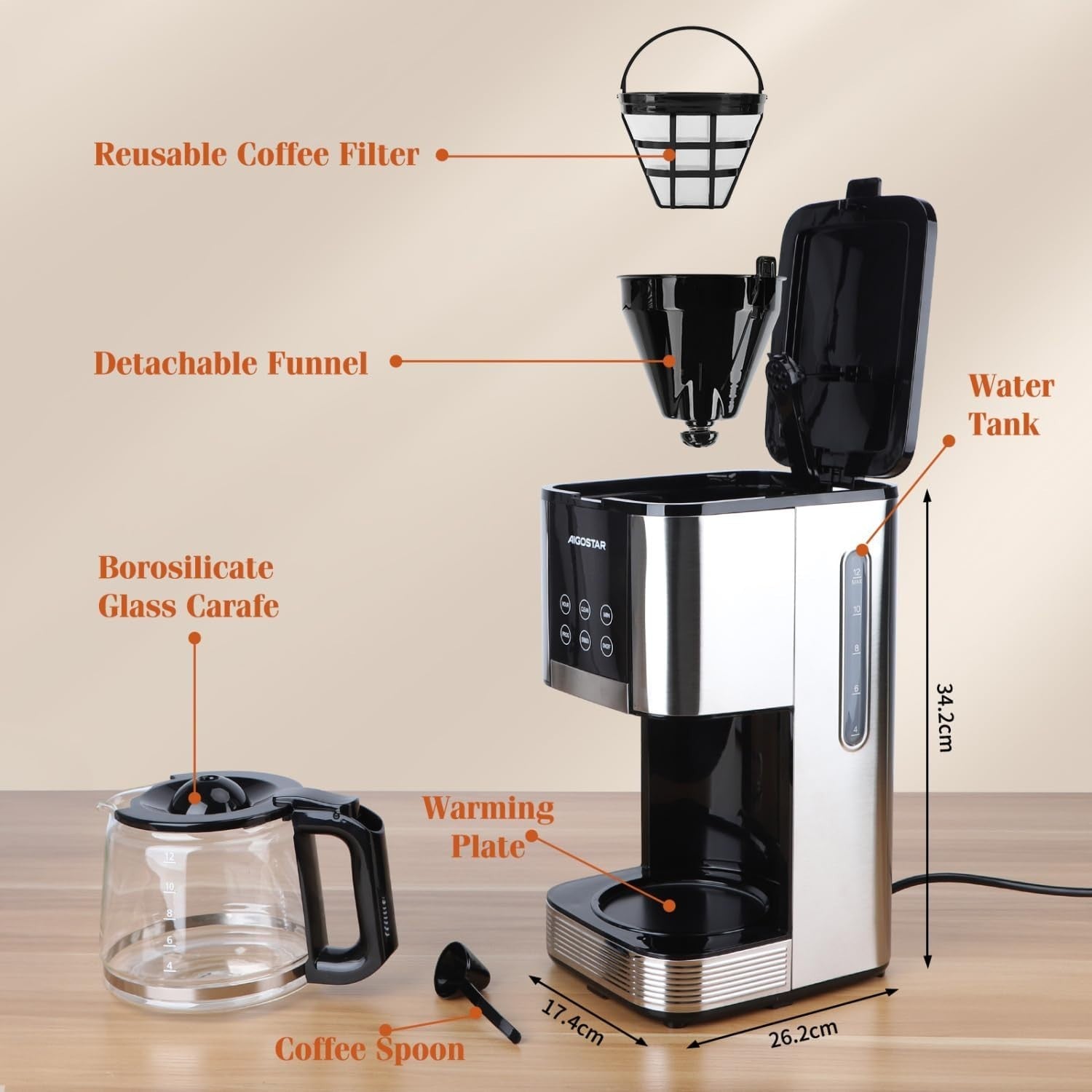 Filter Coffee Machine 1.5L | LED Touch Screen | Programmable Timer
