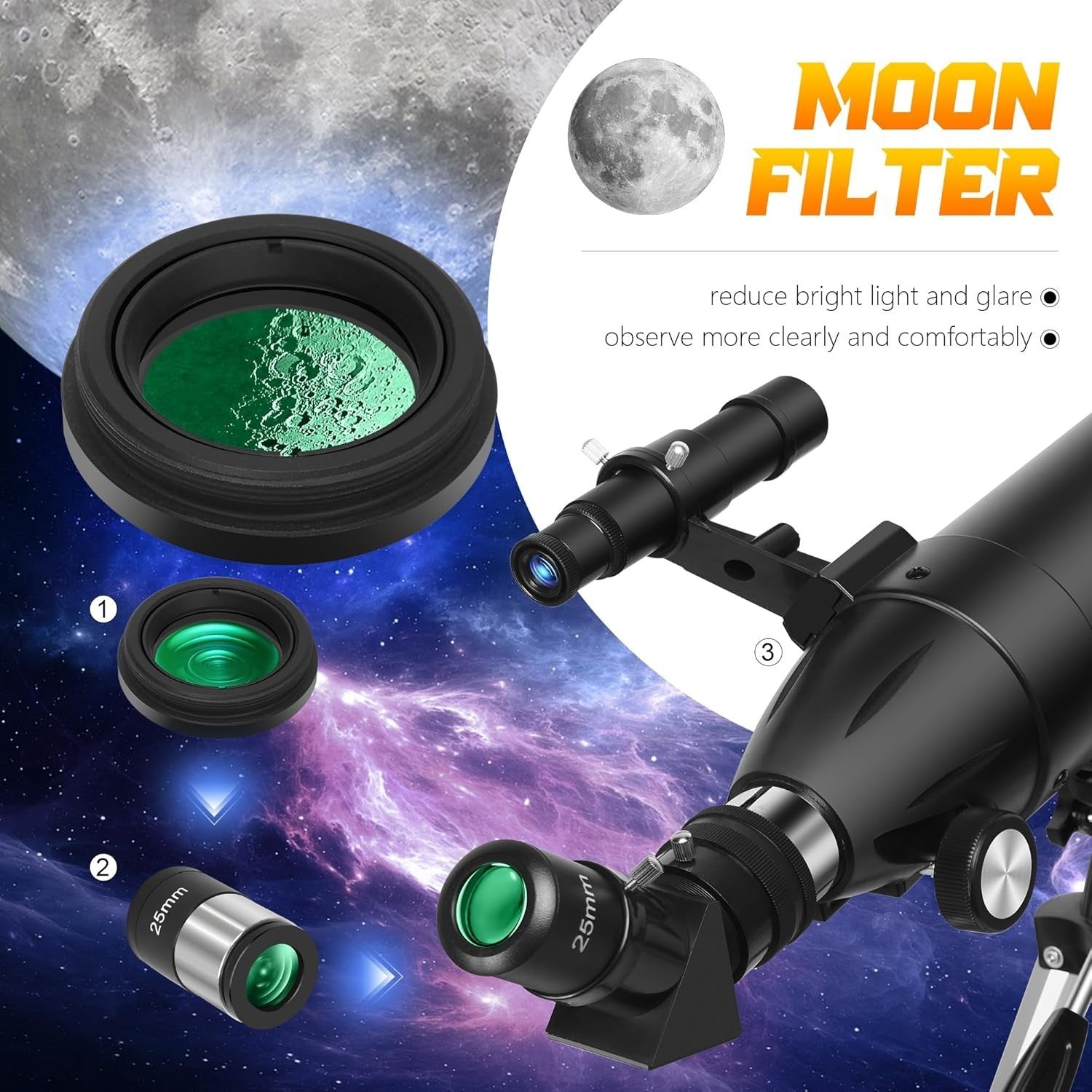80mm Aperture 600mm Refractor Telescope for Adults & Kids - Black-1