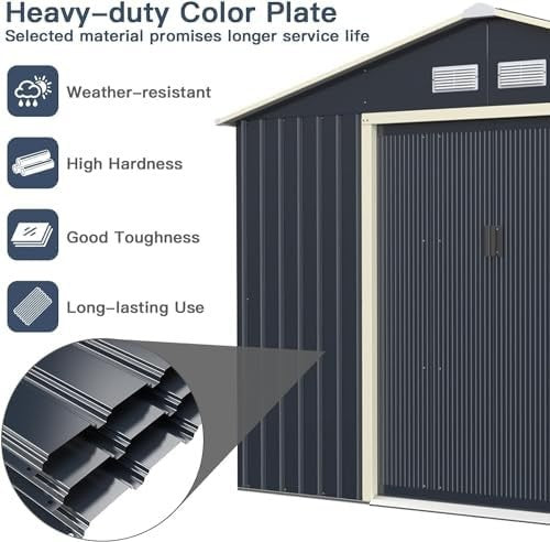 Metal Garden Shed 9x6FT Lockable Outdoor Storage Sloped Roof + Vents