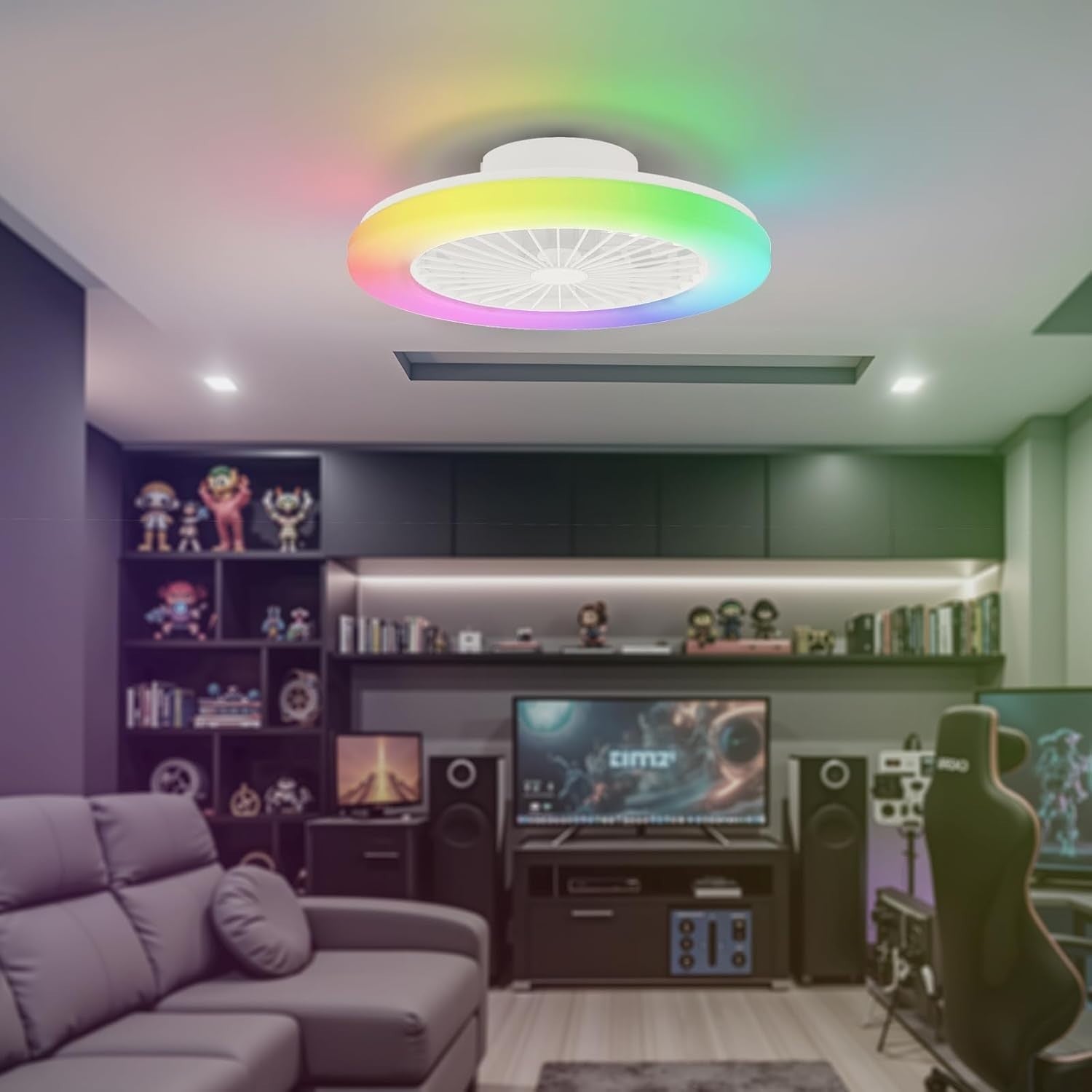 48CM RGB Ceiling Fan Light, 3 Colors, Dimmable LED, 40W, Remote Control