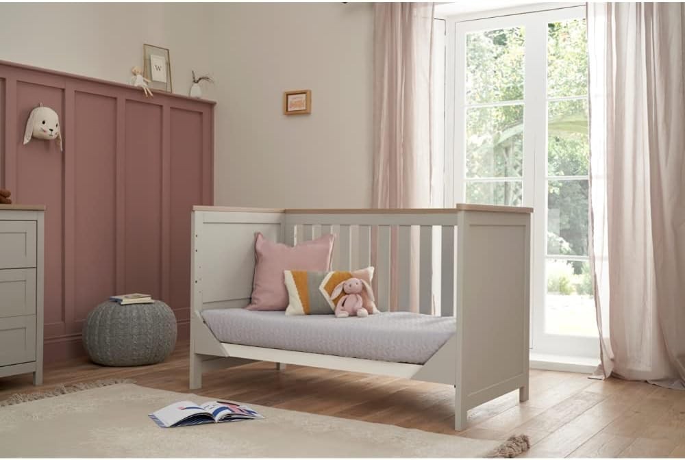 3in1 Baby Cot Bed Convertible Toddler Day Bed Adjustable Height Oak Grey 140x70