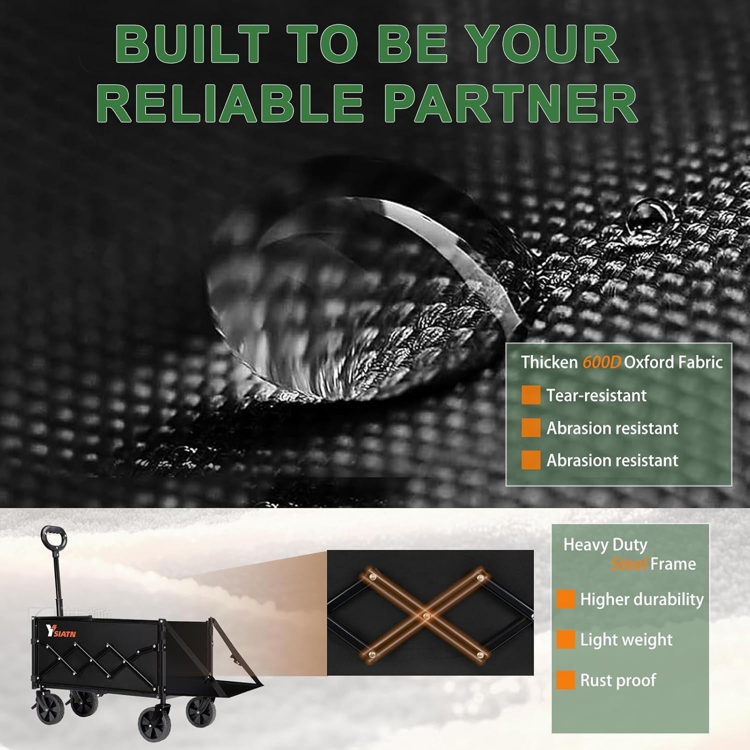 Black 100L Folding Wagon Tailgate Brake All-Terrain Camping Garden Trolley 136kg