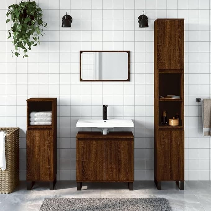 Modern Bathroom Vanity Cabinet Under Sink Storage Unit 2 Doors Brown Oak