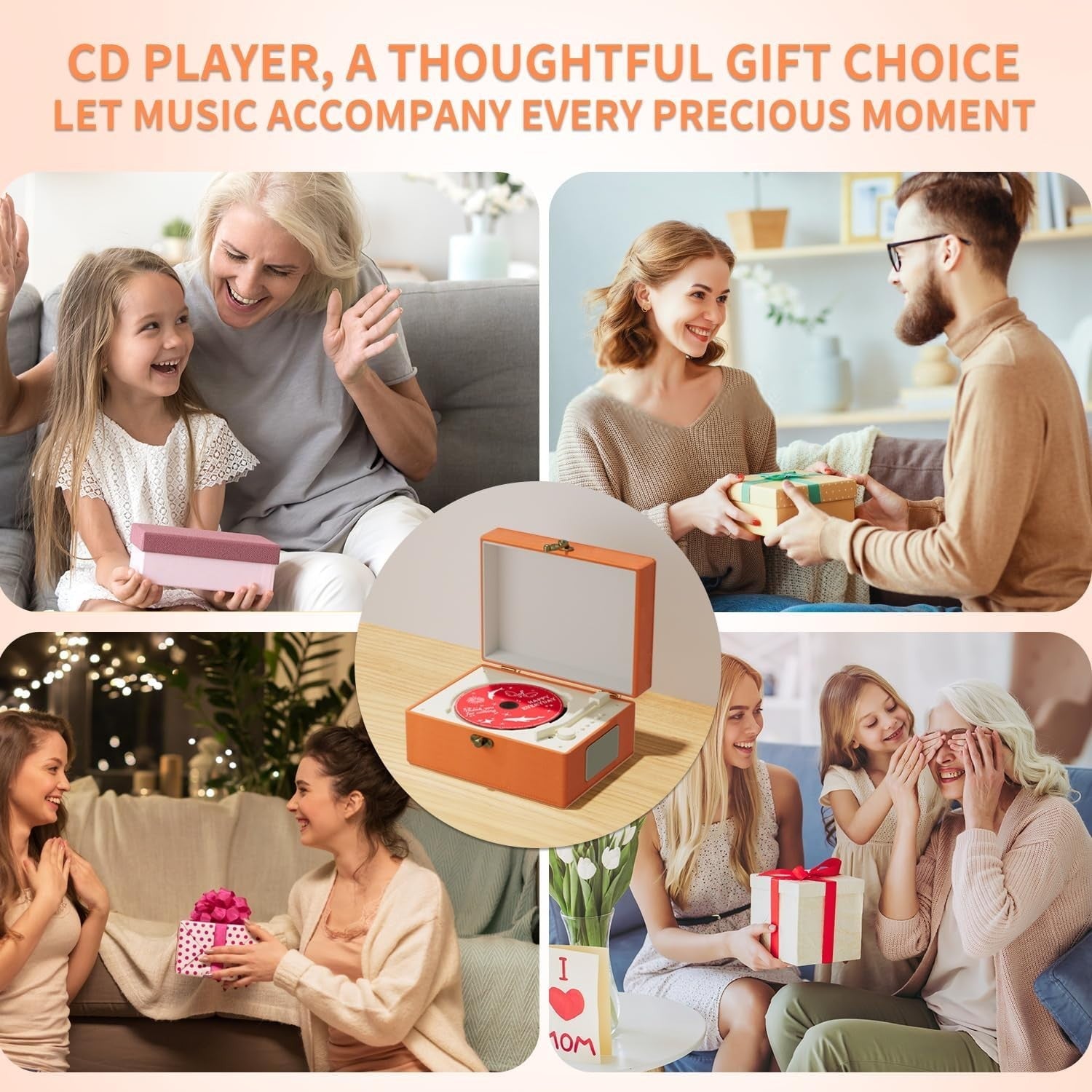 Portable Bluetooth CD Player with Speakers Rechargeable Music Box
