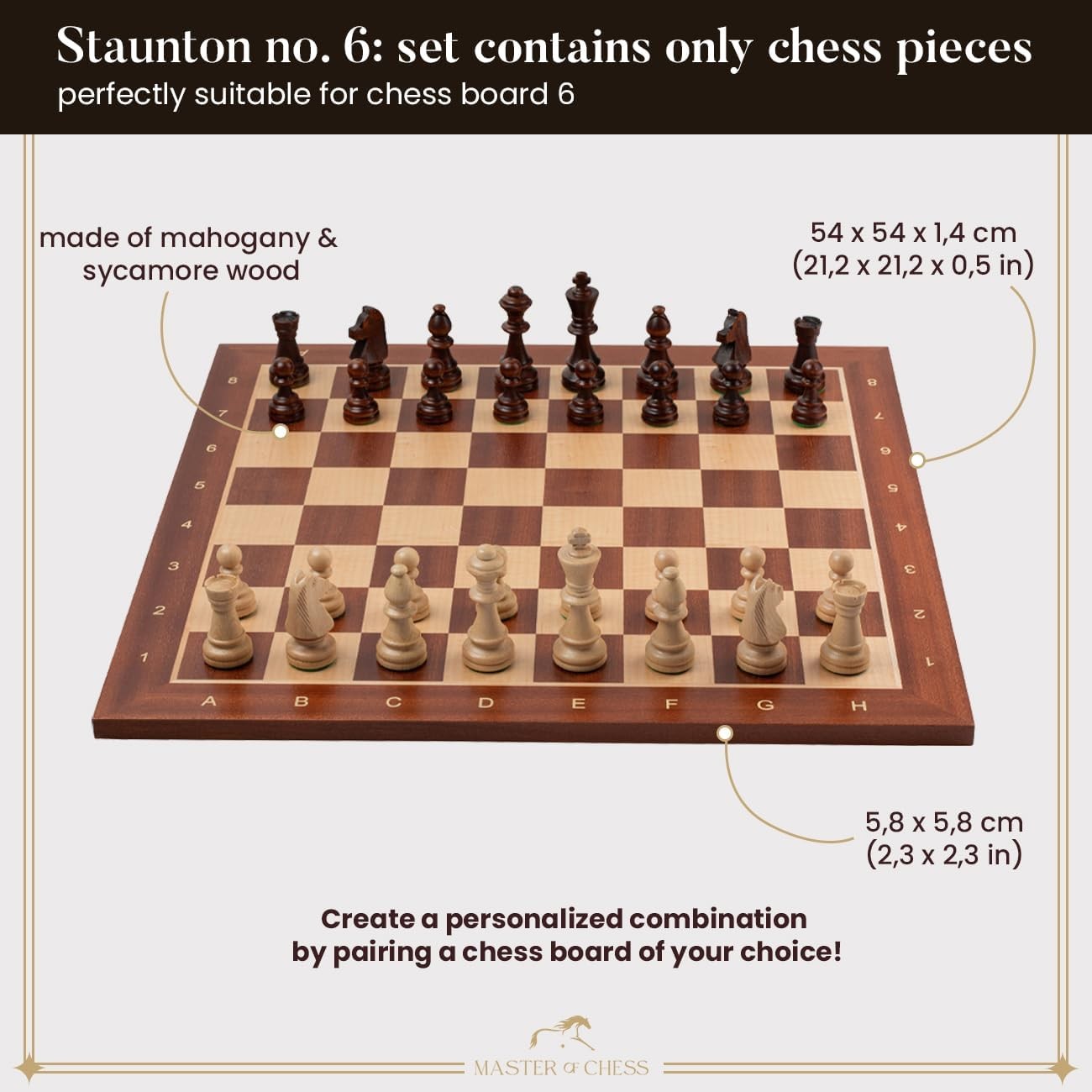 Staunton Tournament Wooden Chess Pieces Set No.6 | Handcrafted Weighted 98mm Kin