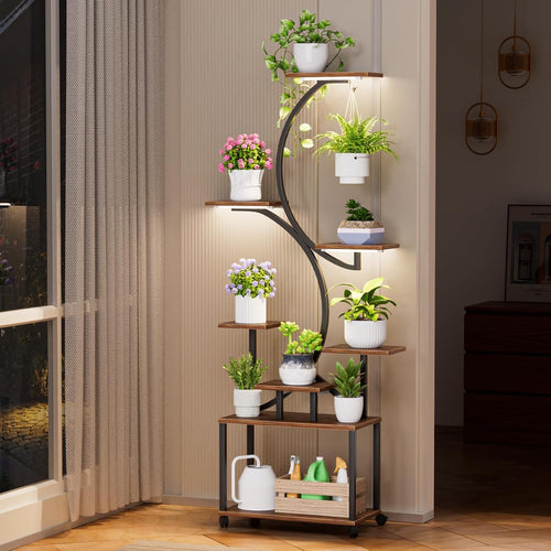 8 Tier Metal Plant Stand with Grow Lights Indoor Tall Shape Flower Shelf Rack