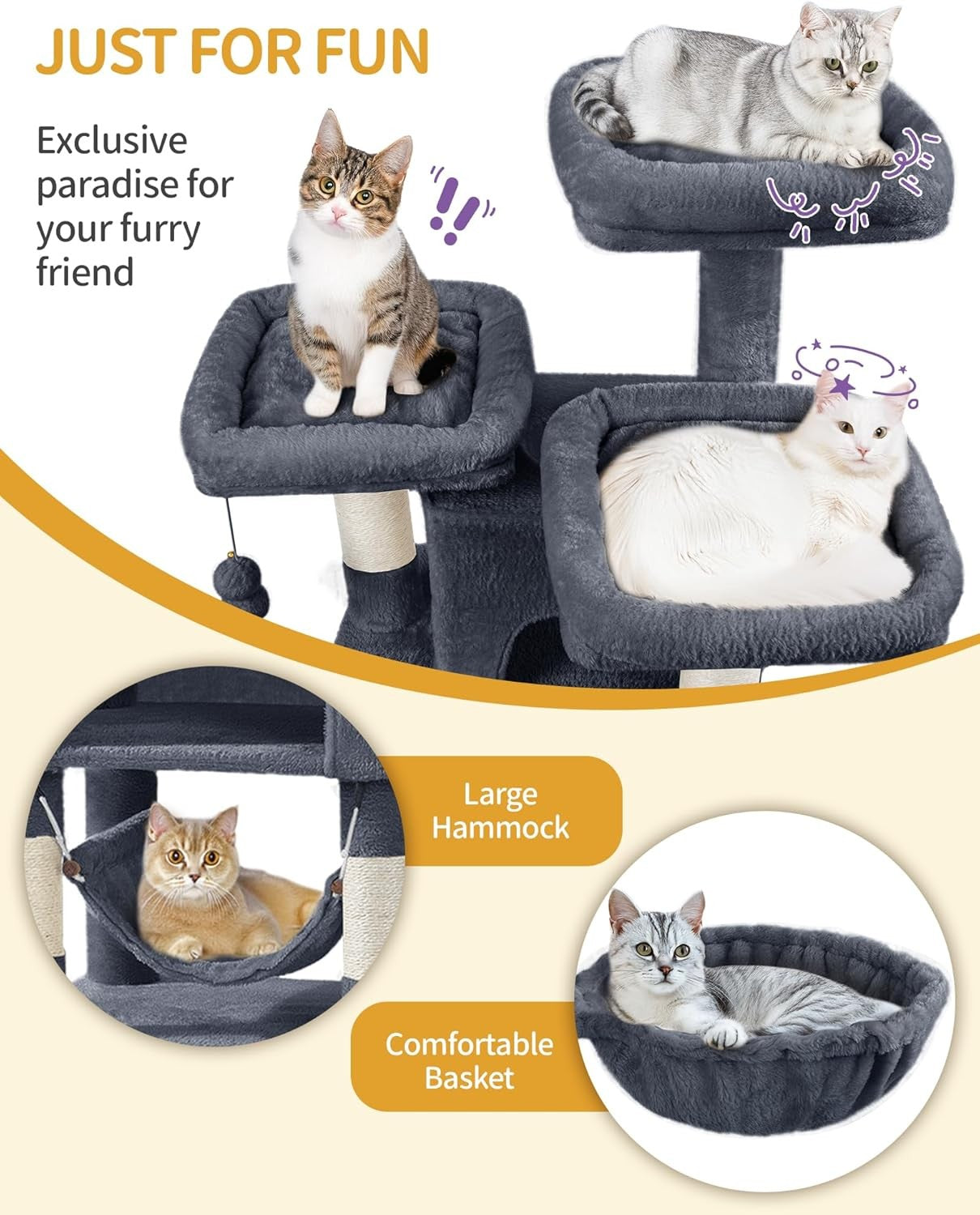 Large Cat Tree 176cm Multi-Level Tower with Condos Hammock Sisal Posts