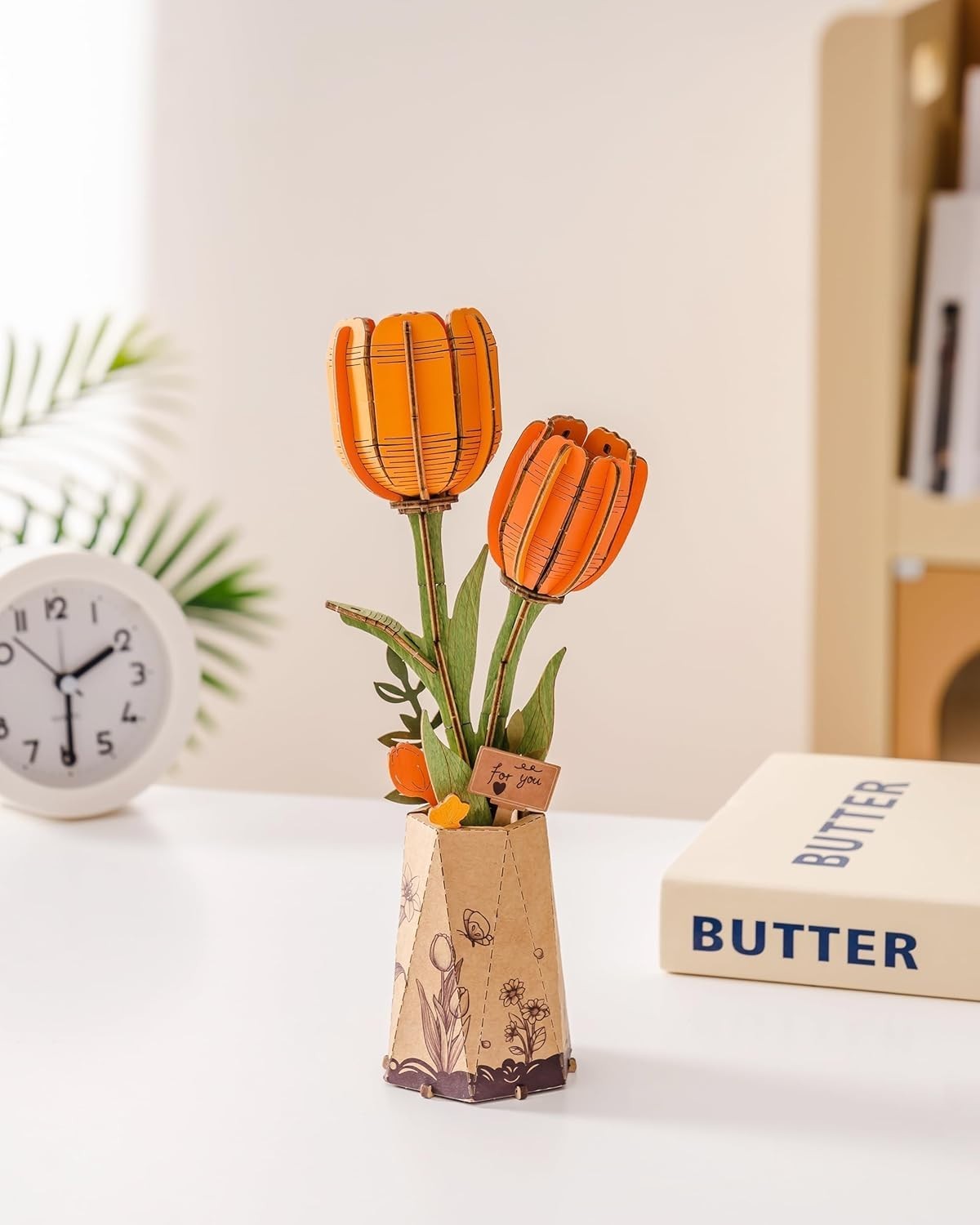 Wooden 3D Tulip Puzzle Flower Decor – DIY Gift for Women, Table Display
