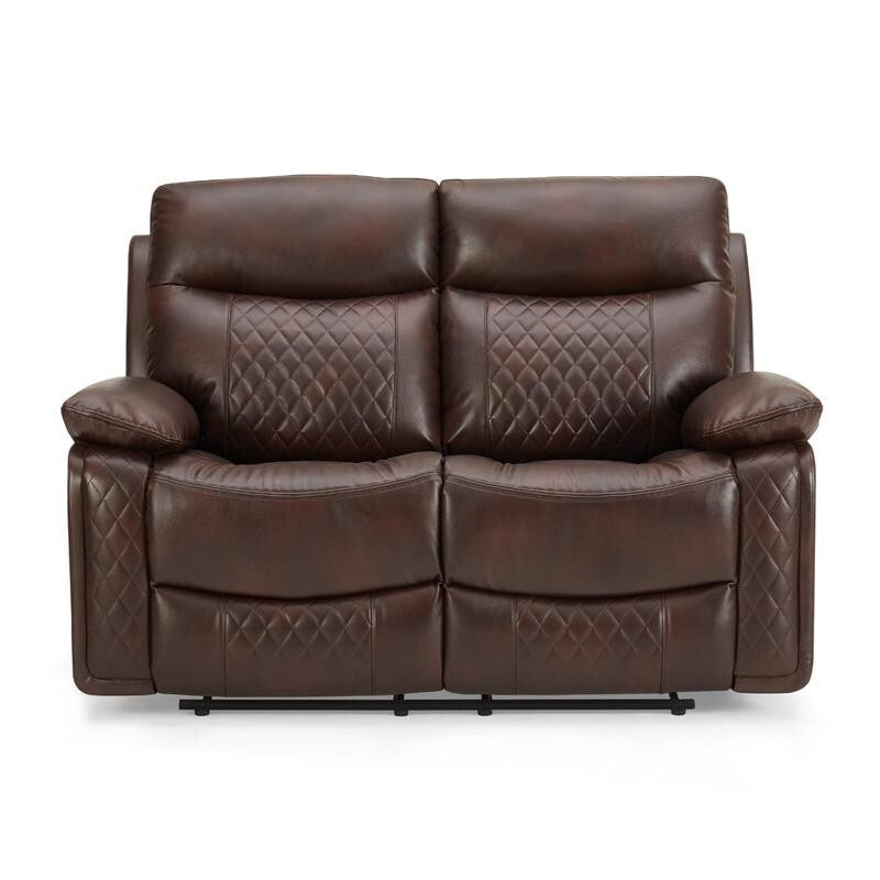 Brown Faux Leather 2 Seater Recliner Sofa Manual Padded Armchair UK