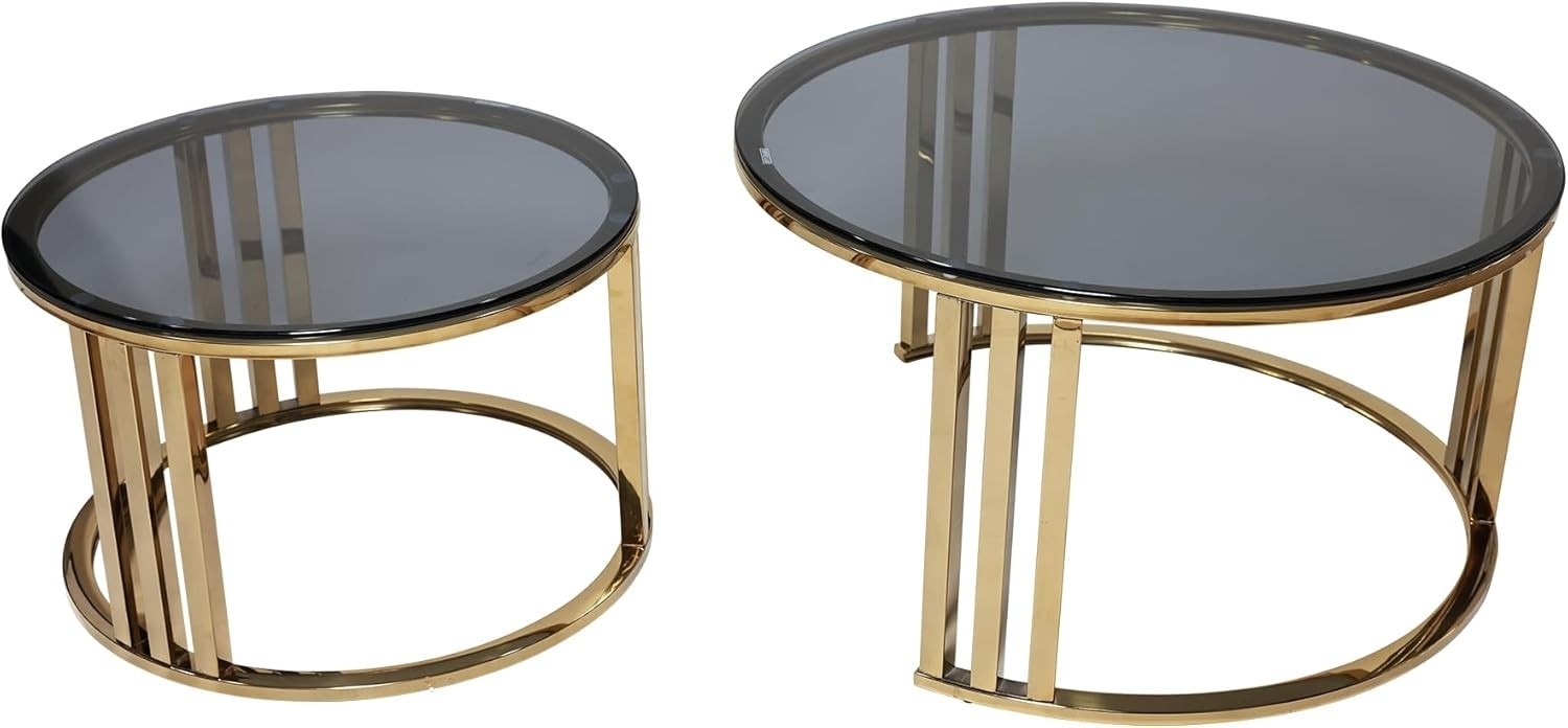 Round Glass Coffee Table Gold Metal Legs Modern Living Room Sofa Side Table