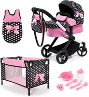 Dolls Pram Pushchair Convertible Adjustable Handle Bed Bag Set