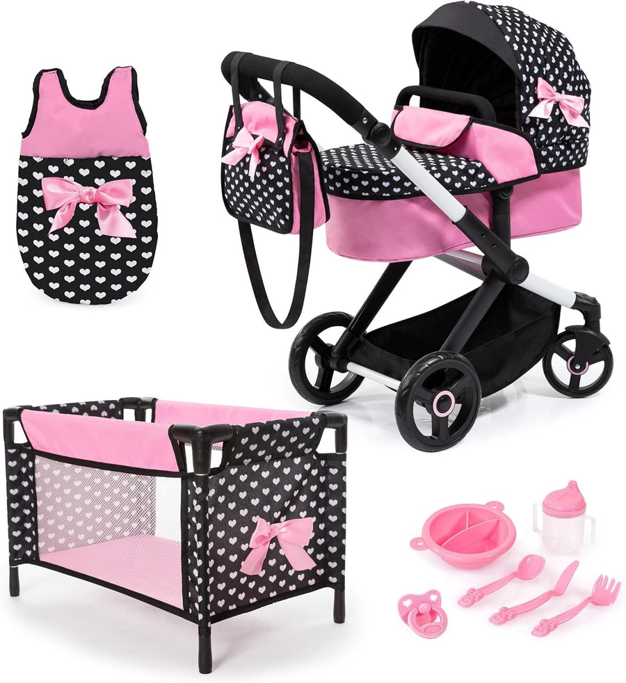 Dolls Pram Pushchair Convertible Adjustable Handle Bed Bag Set