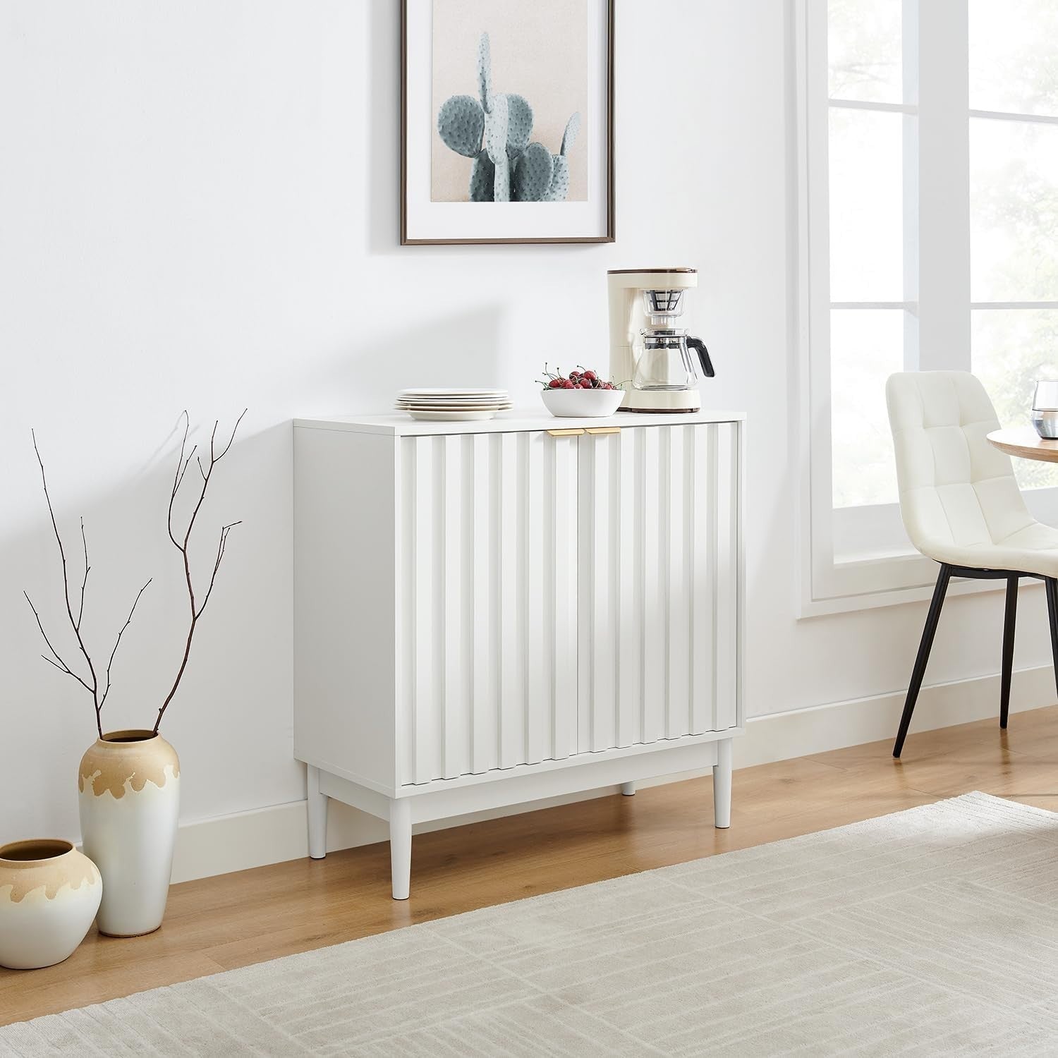 Fluted Sideboard Cabinet 2 Doors Adjustable Shelf Storage Modern Console
