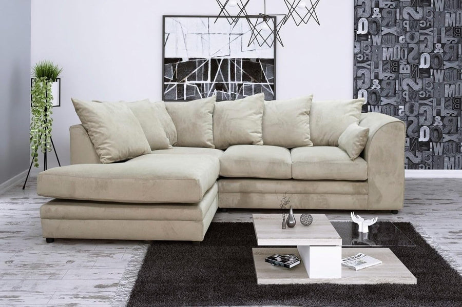 Cream L-Shaped 3+2 Seater Corner Sofa - Plush Fabric Modular Couch (Left Hand)