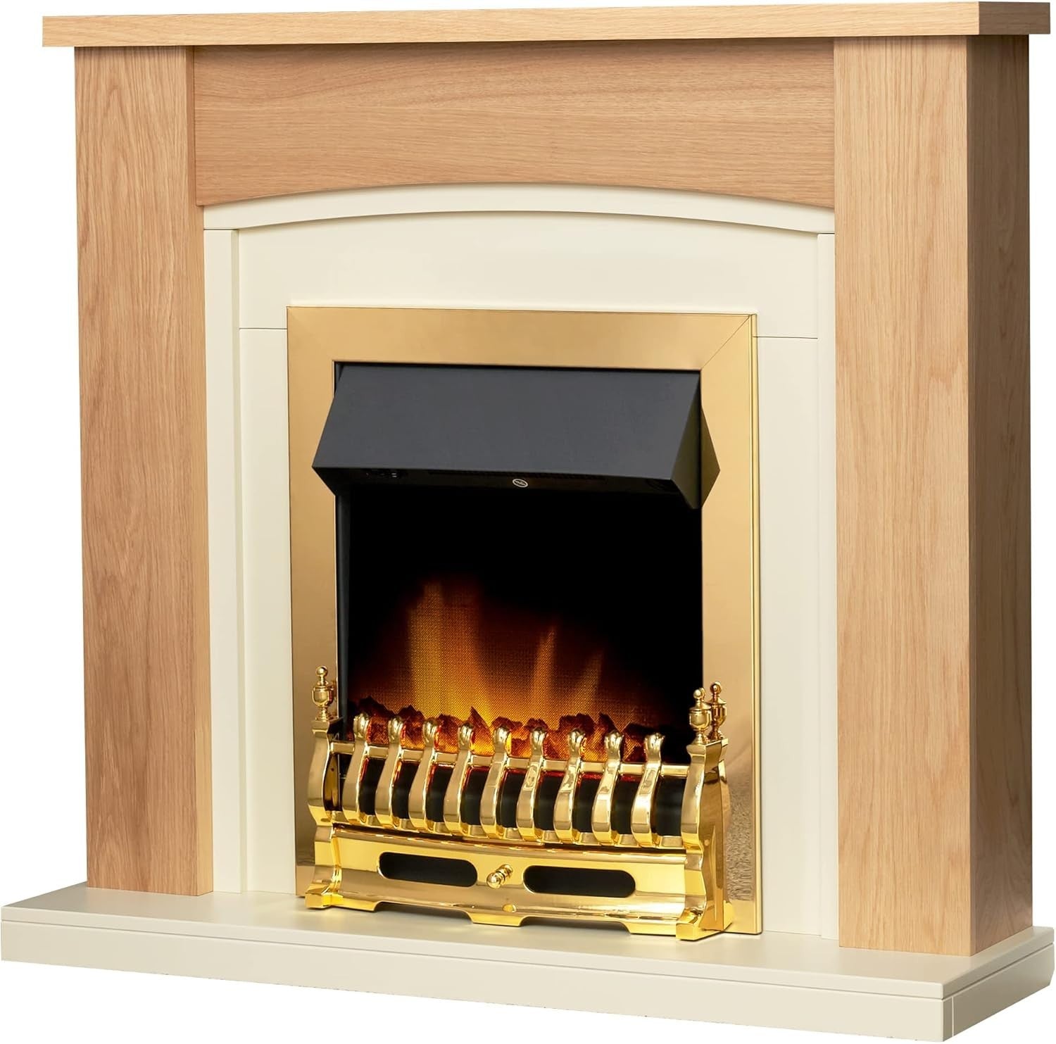 Wall Mount Electric Fireplace 2kW Heat Adjustable Thermostat Oak Cream