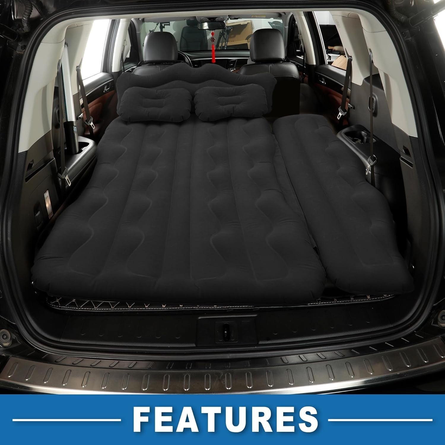 Car Air Mattress Back Seat Bed 170x110x14cm PVC Inflatable Travel Mat Black
