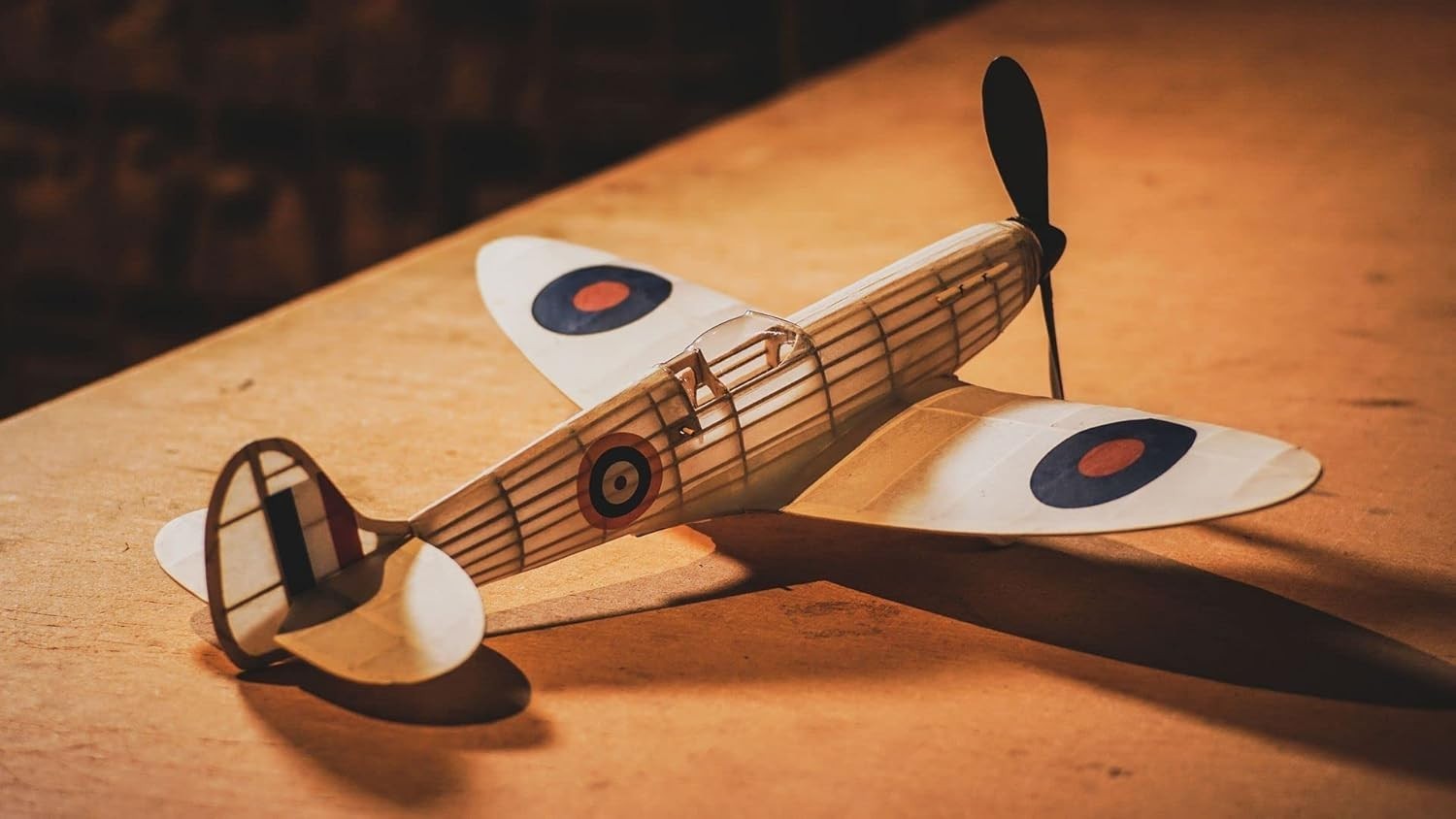 Vintage Rubber-Powered Spitfire Model Plane Kit – Balsa Wood, 460mm Wingspan