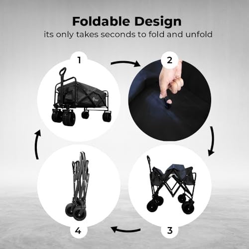Heavy-Duty Foldable Utility Wagon Cart | 150KG All-Terrain Trolley Black