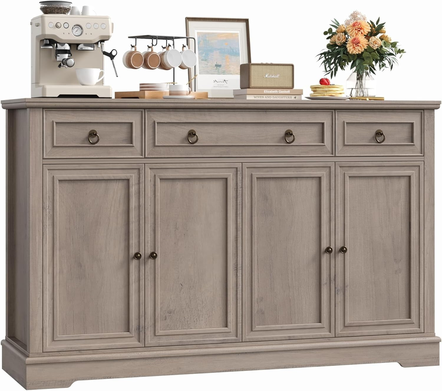 Grey Sideboard Cabinet 4 Door 3 Drawer Storage Unit for Dining Kitchen**