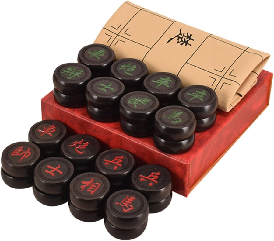 Ebony Xiangqi Chinese Chess Set Leather Travel Board 2 Player