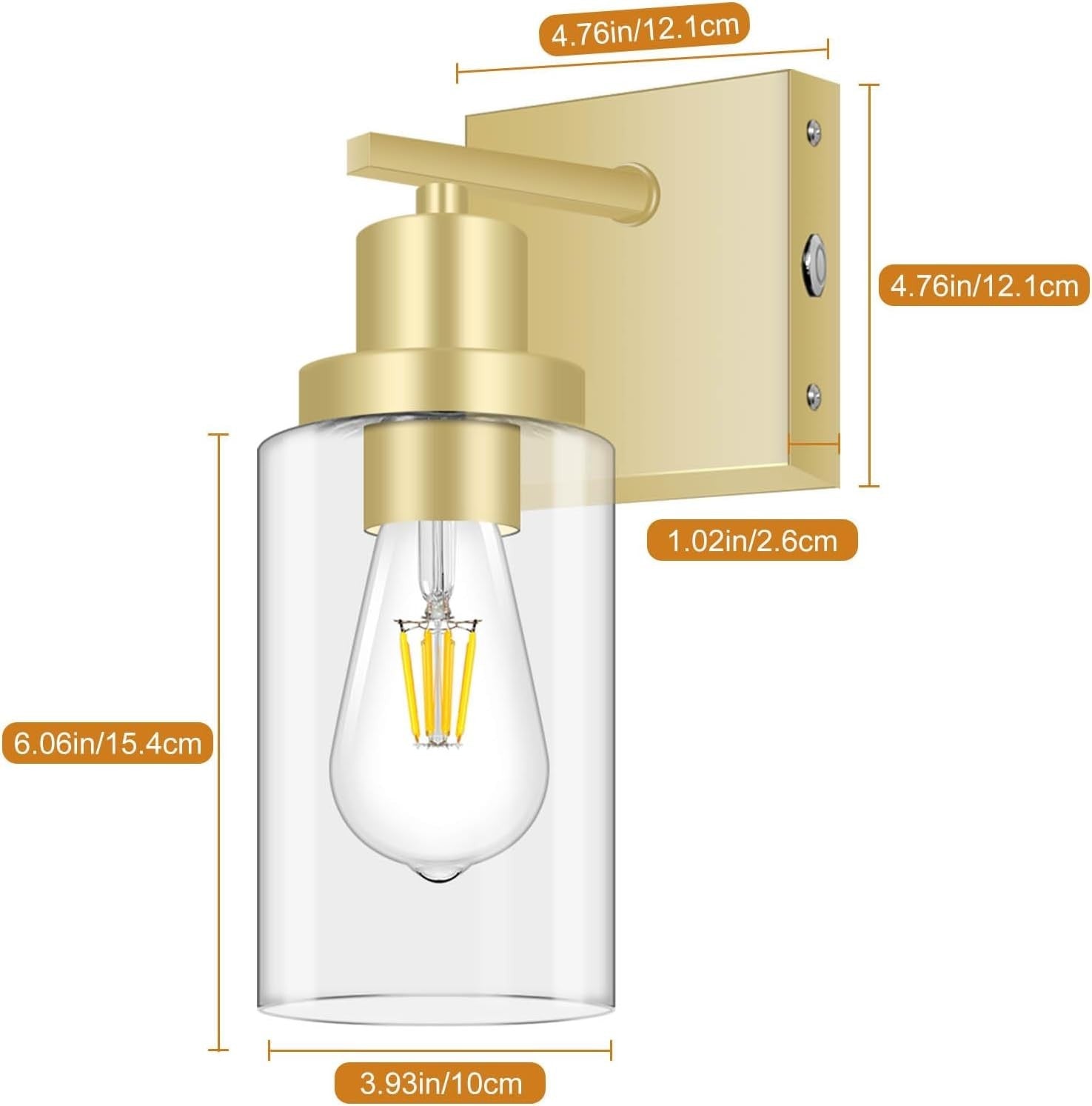 Gold Wall Sconce Lights 2-Pack, Rechargeable LED, Remote, Dimmable