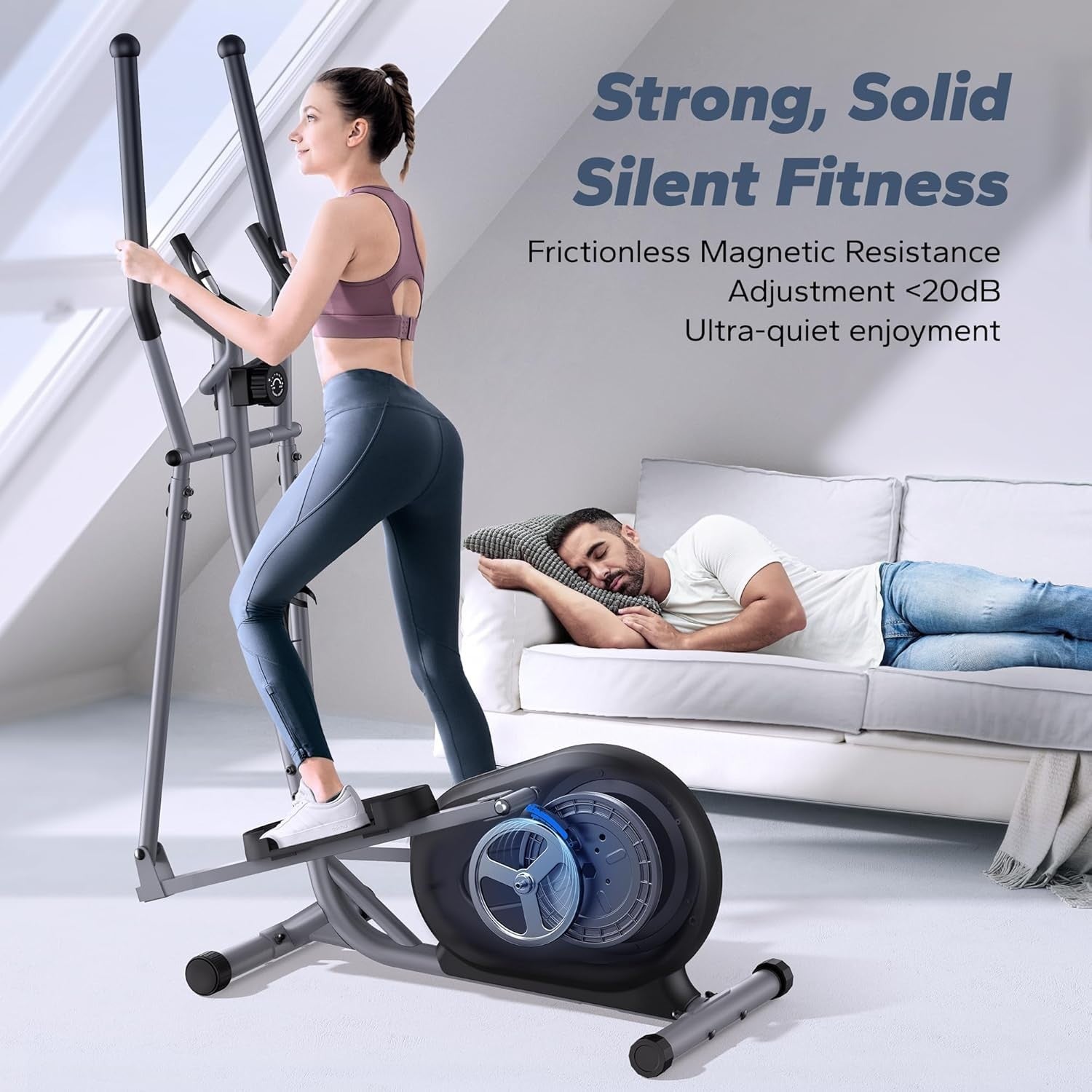 Compact Magnetic Elliptical Trainer Home Gym Machine 16Level Quiet Cross Trainer