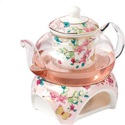 Bone China Teapot with Warmer & Infuser 500ml Butterfly Tea Pot