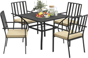 5 Piece Garden Dining Set Patio Table 4 Stackable Chairs Cushions Black