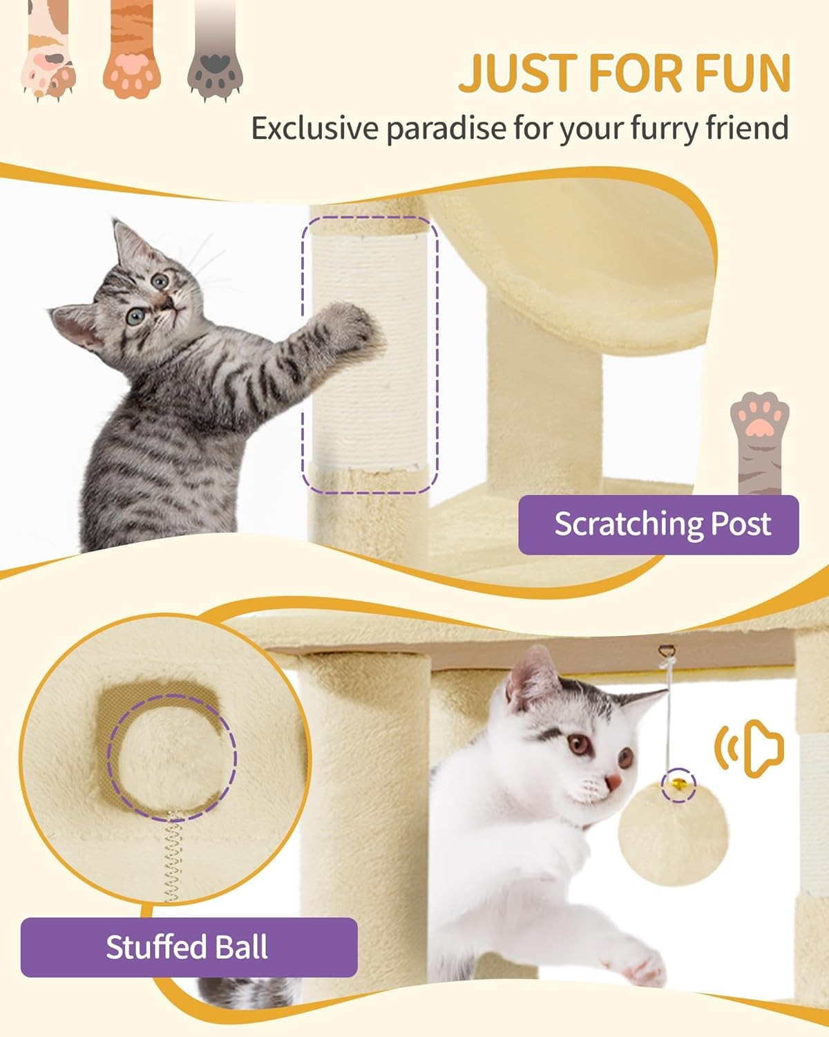 Large Cat Tree 170cm Multi Level Tower with Condo Hammock Scratch Posts