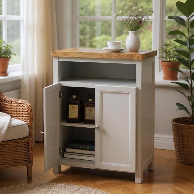 Grey Oak Storage Cabinet with Cupboard & Shelf 64x40x88cm Hallway Unit