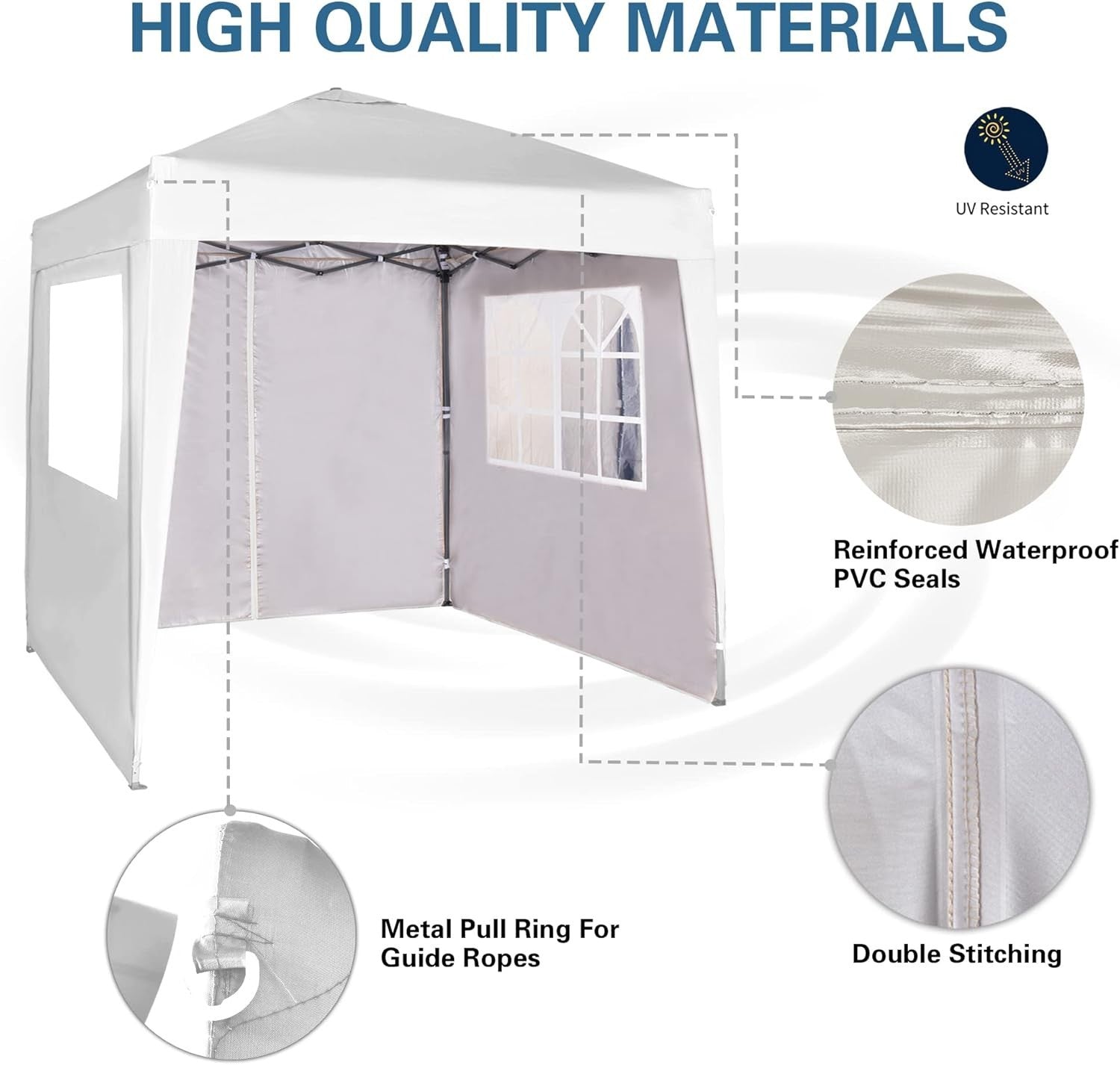 2x2m Pop Up Gazebo Waterproof w/ Sides White Silver Protective Canopy
