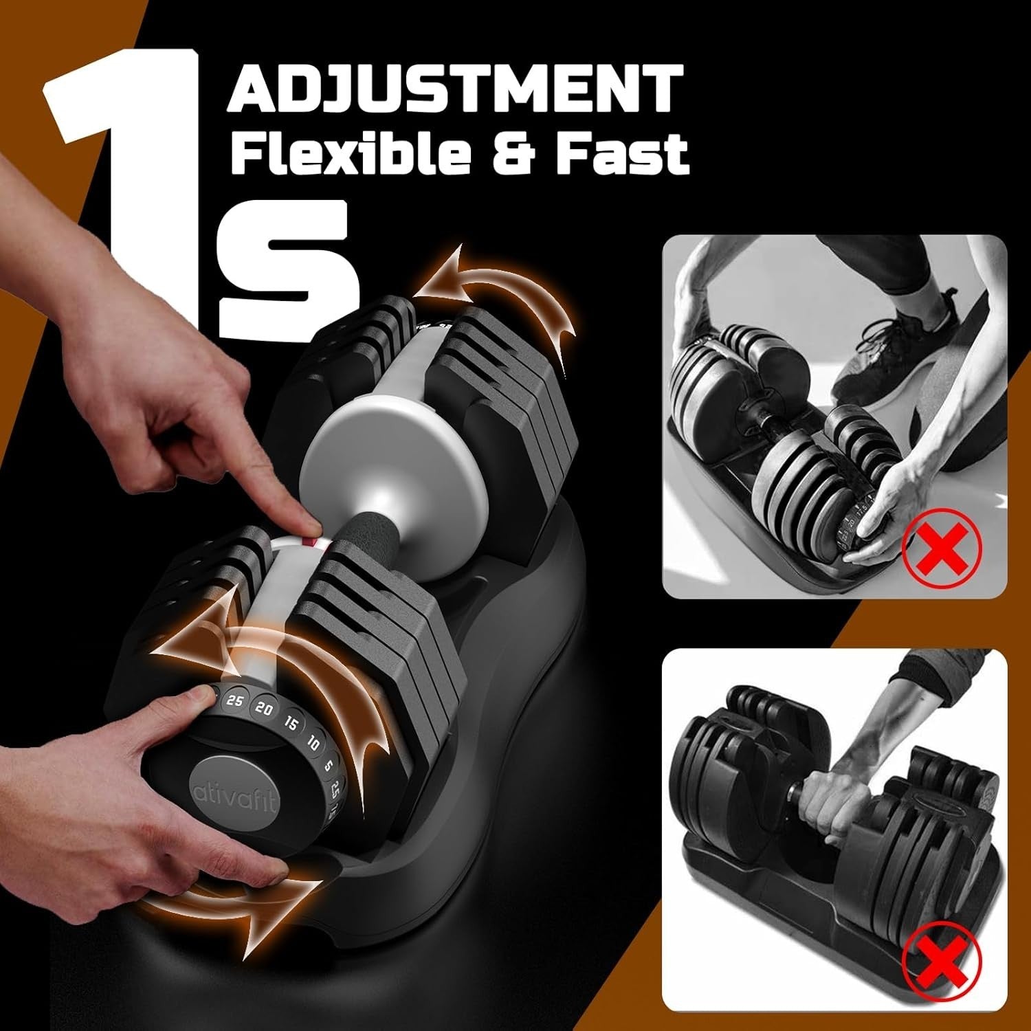 25kg Adjustable Dumbbell 10-in-1 Quick Dial Weights Home Gym Strength Set