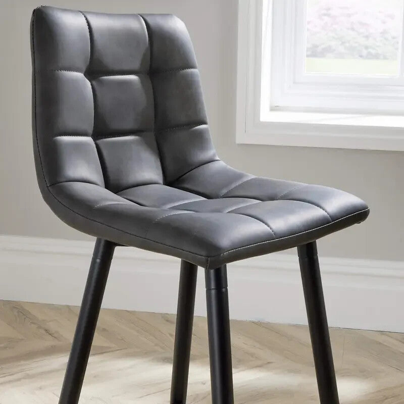 2 Grey Bar Stools Padded Seat Kitchen Breakfast Chairs w/ Black Legs
