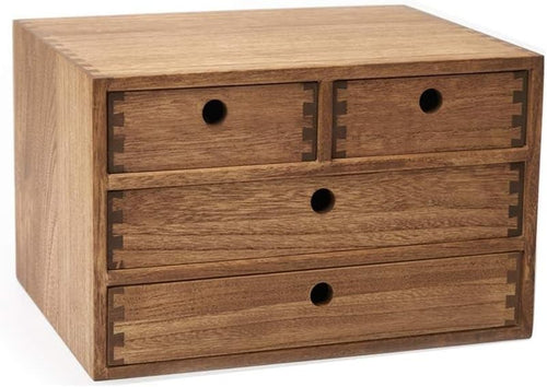 Wood Desktop Organizer 4 Drawer Office Storage Makeup File Box