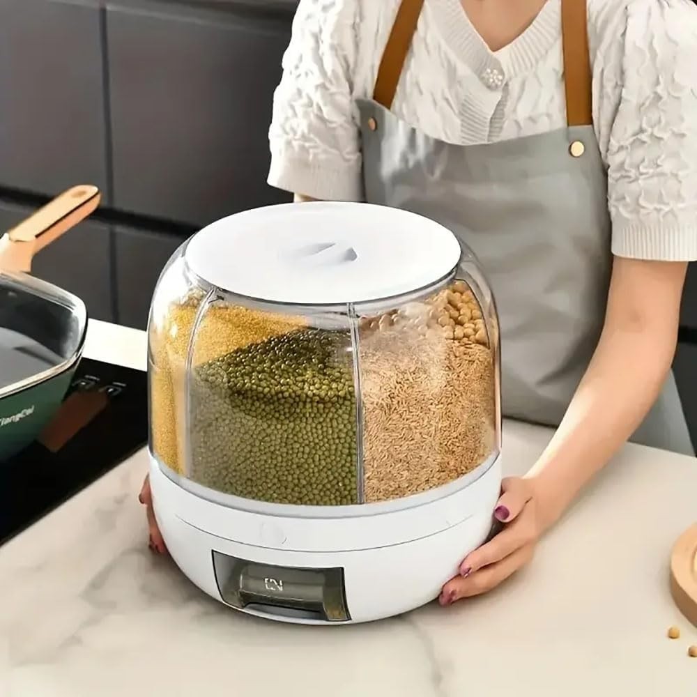 6 Compartment Rotating Grain Storage Container 360° Dispenser