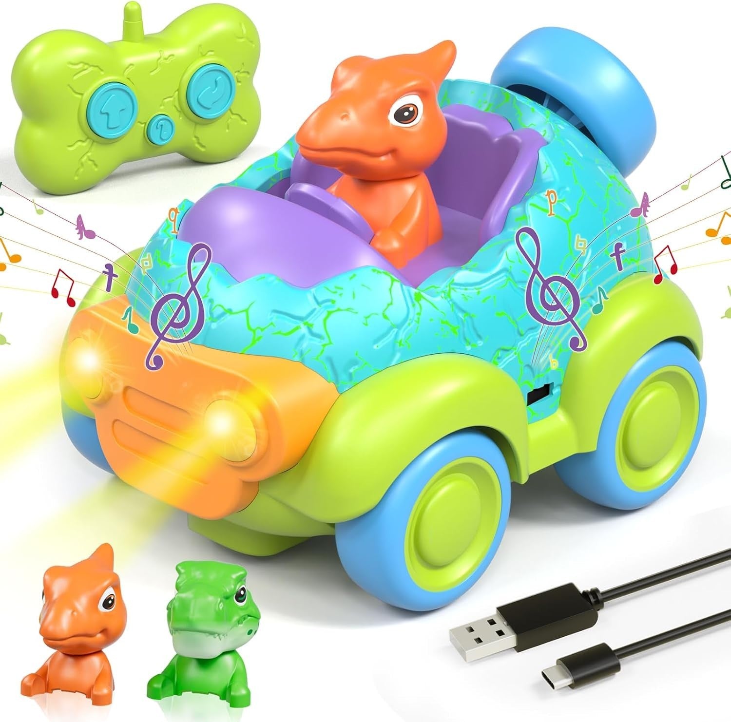 Dinosaur RC Car Toy for Toddlers 1–3 Remote Control Lights Music Gift Boys Girls