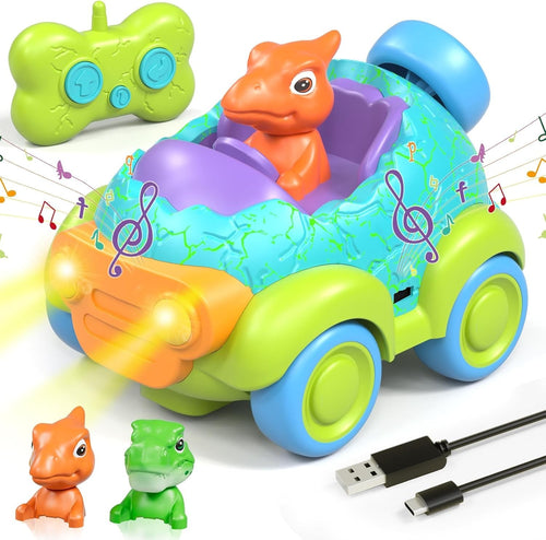 Dinosaur RC Car Toy for Toddlers 1–3 Remote Control Lights Music Gift Boys Girls