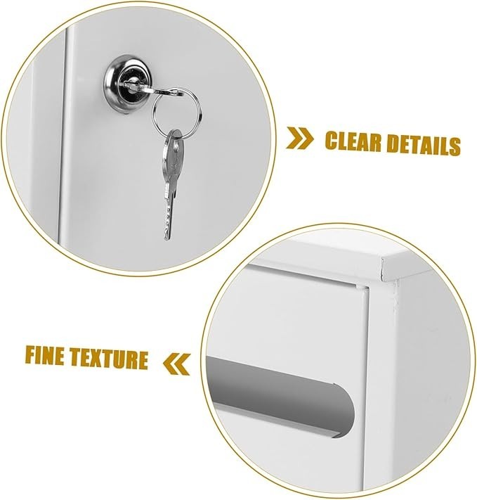 Wall Mount Lockable Suggestion Box White Steel Secure Voting Complaint Drop