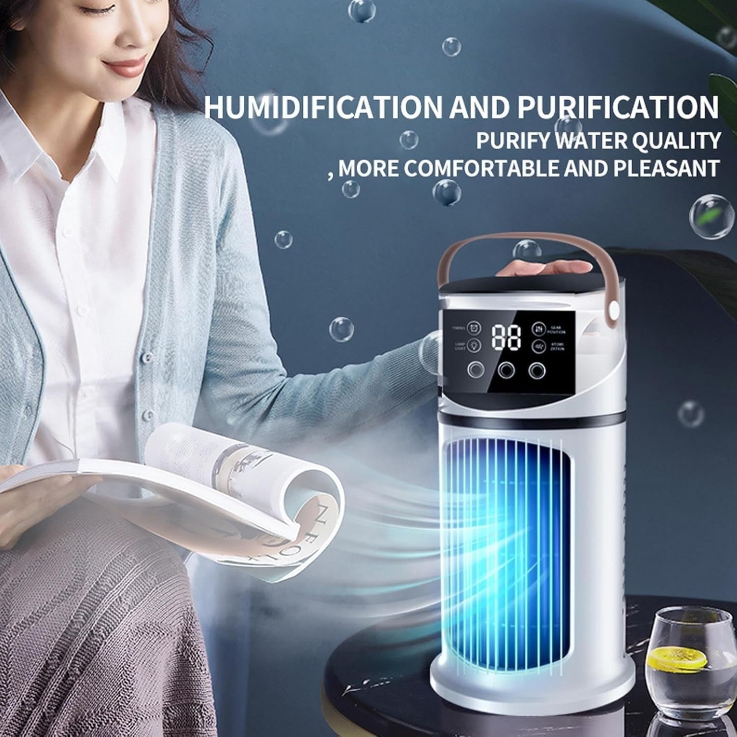 Small Portable Air Cooler Fan – 9 Speed Quiet Desktop Mini AC Unit Room Cooling
