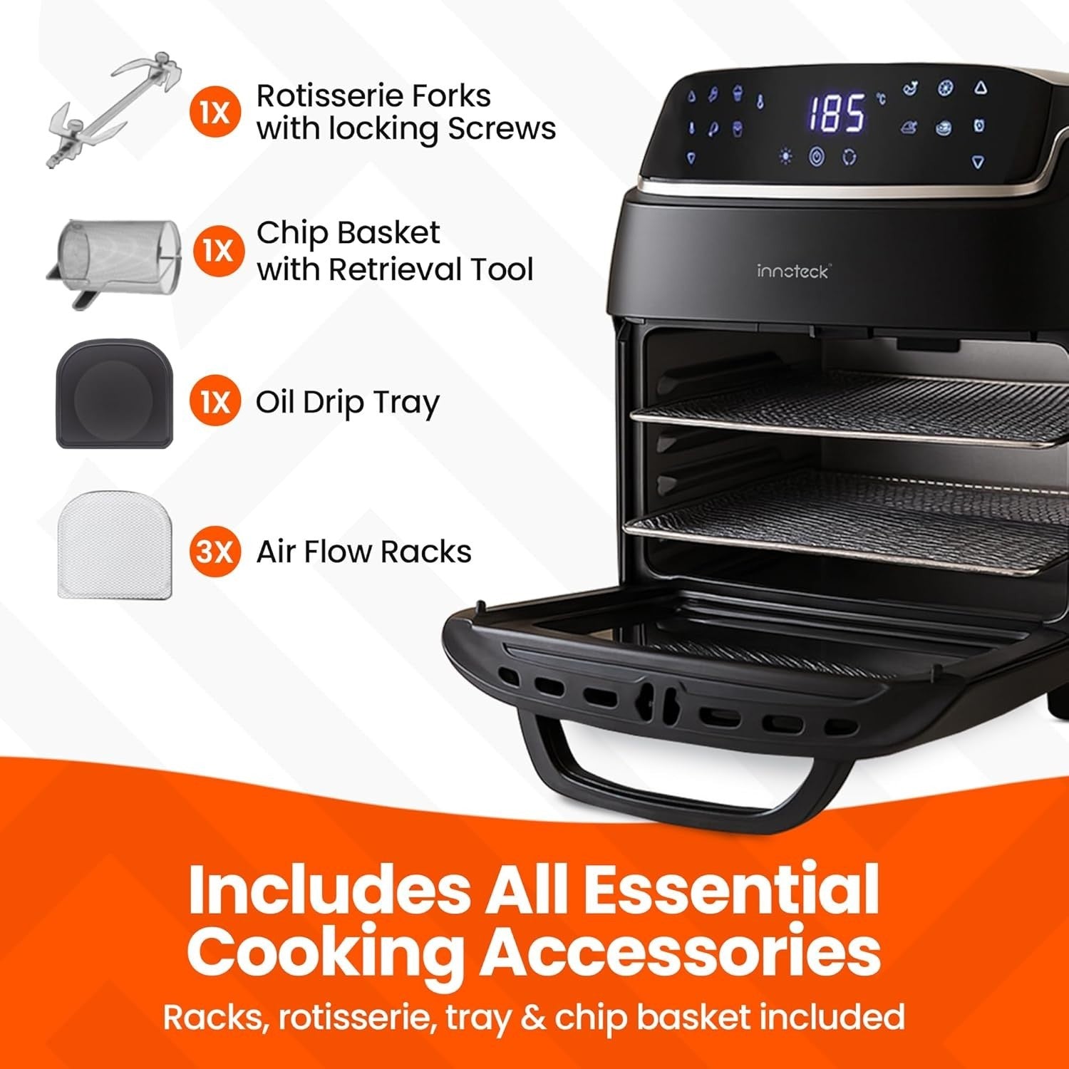 12L Digital Air Fryer Oven with Rotisserie | 8 Presets | Large Family Size
