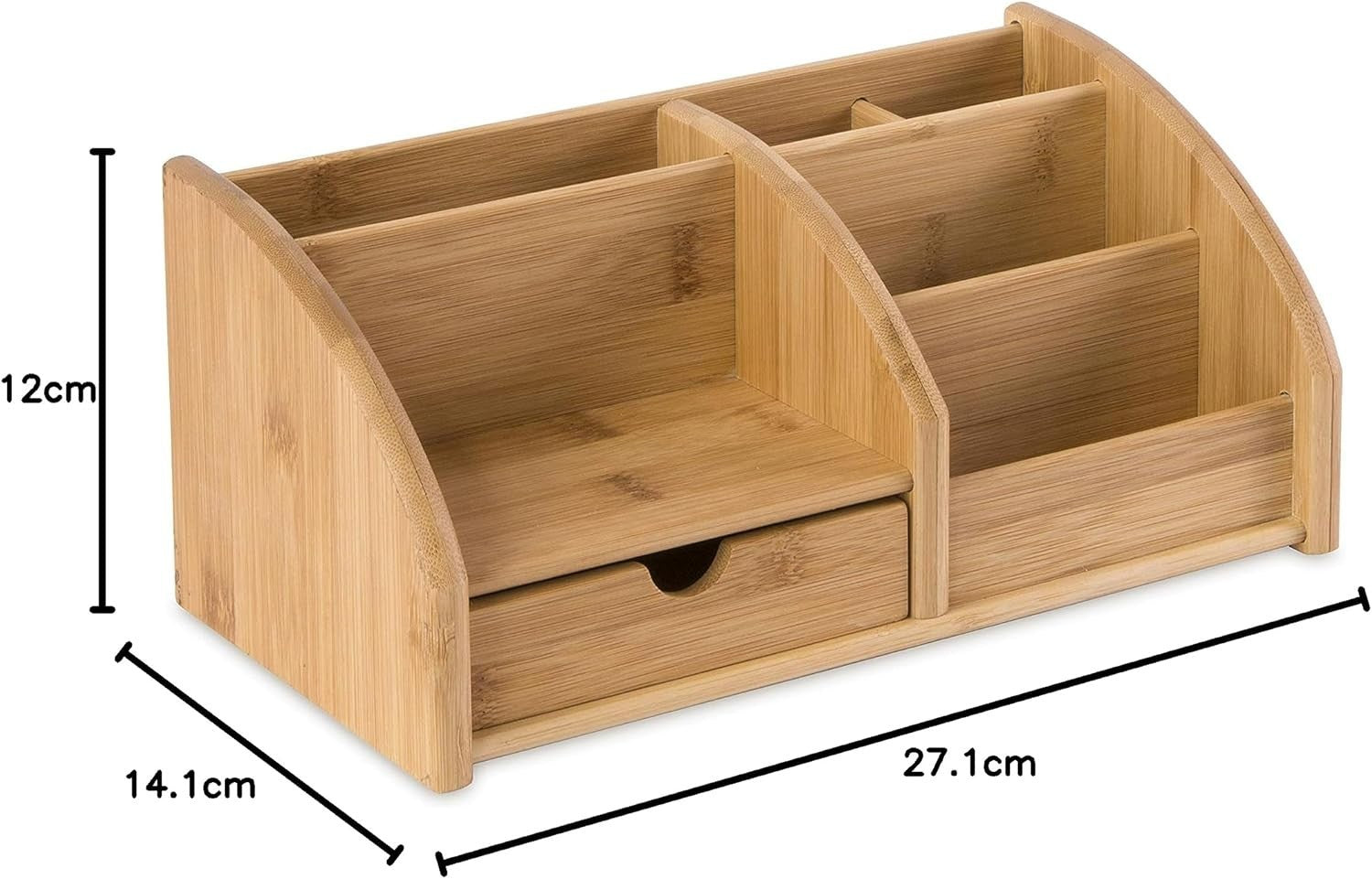Bamboo Desk Organiser 6 Compartments 1 Drawer Office Tidy 8-Pack