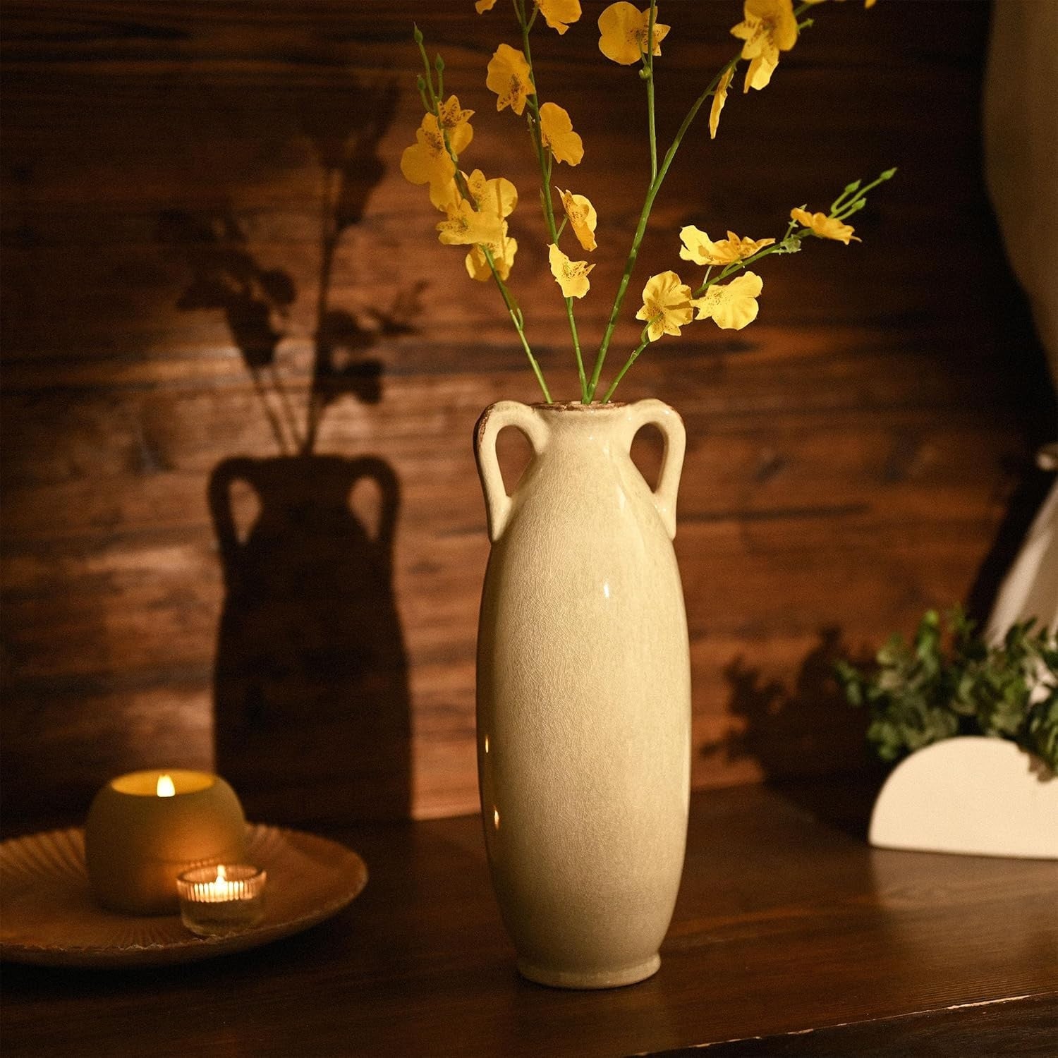 Tall Green Ceramic Floor Vase for Pampas Grass Modern Home Decor 14in