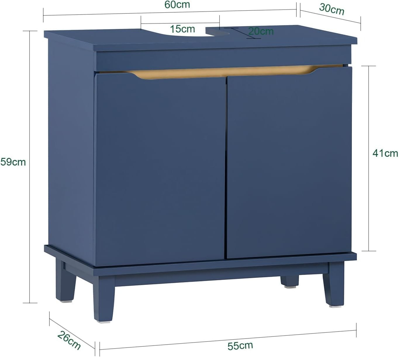 Navy Blue Under Sink Bathroom Cabinet – 2 Door Storage Unit for Small Spaces