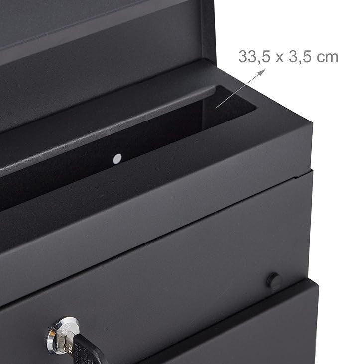 Wall Mounted Lockable Mailbox Black Steel Rainproof Slot Newspaper Tube