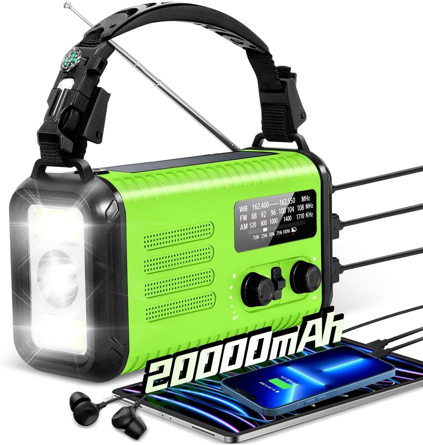 Wind Up Solar Emergency Radio 20000mAh AM/FM NOAA SOS LED Torch
