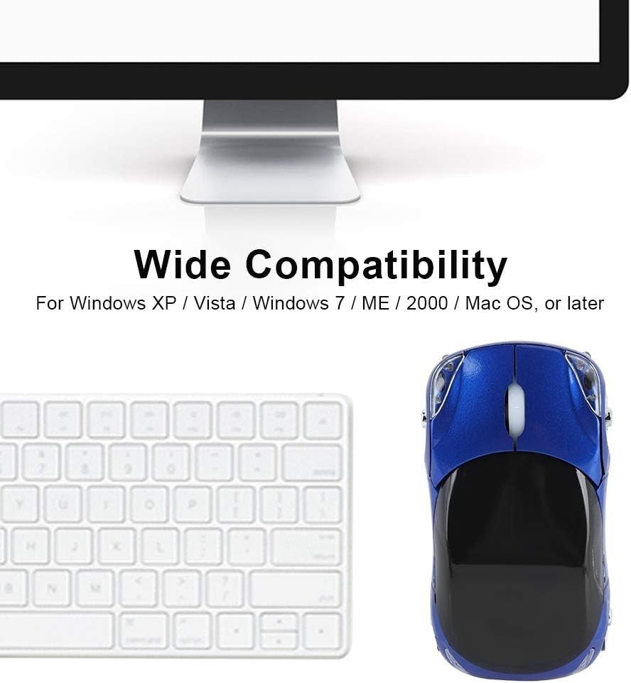 Blue Racing Car Wireless Mouse for Kids 1600 DPI USB 2.4G