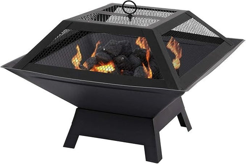 Outdoor Fire Pit BBQ Grill Heater Portable Steel Brazier Patio Stove Camping