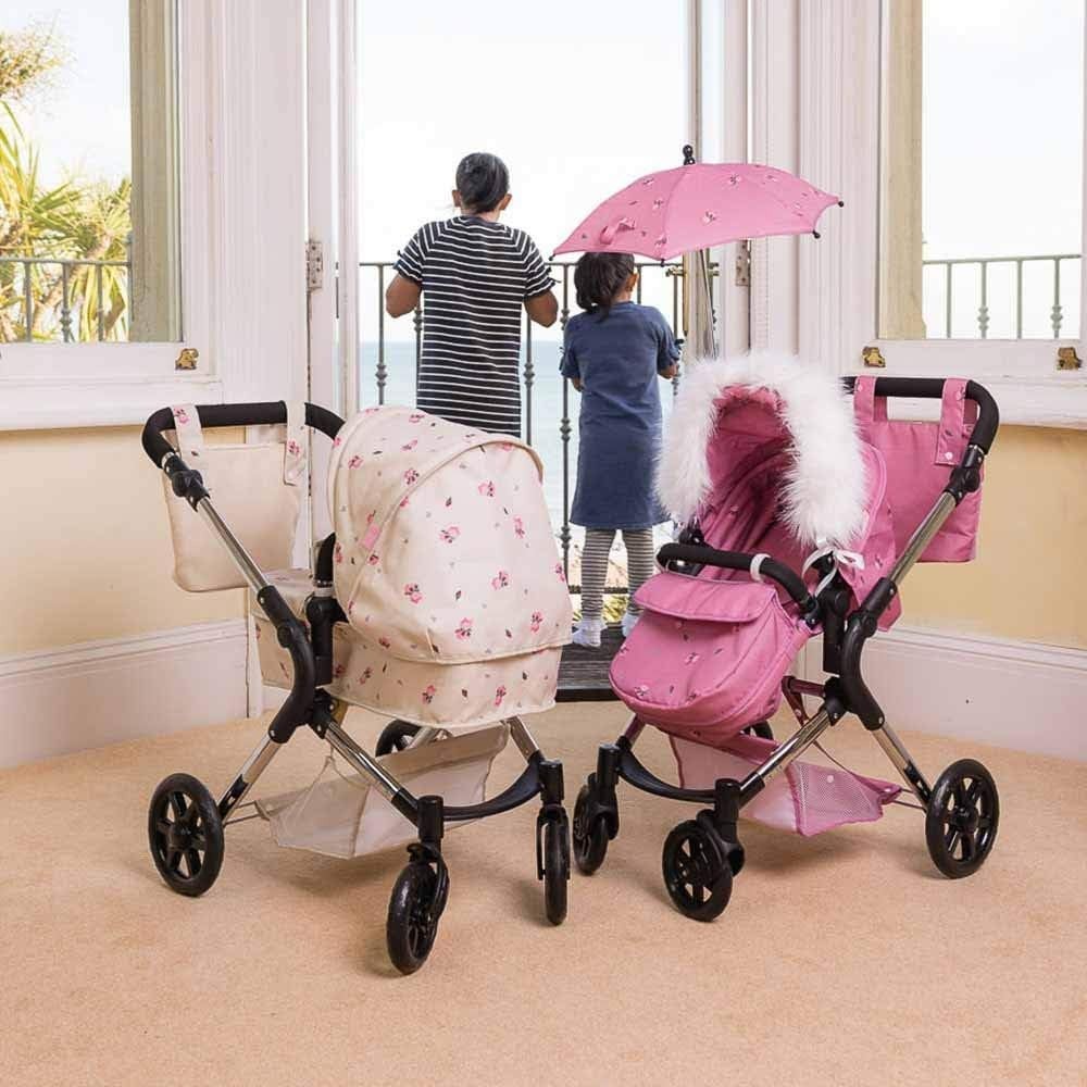 Twin Doll Pram Double Pushchair Adjustable Handle 16 Configurations