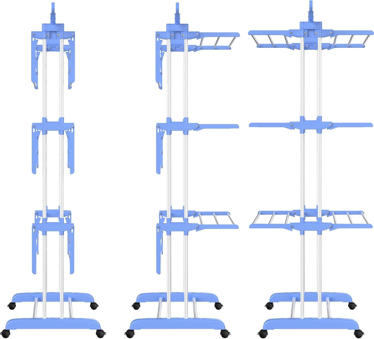 4 Tier Clothes Airer Stainless Steel Foldable Drying Rack with Wheels Blue