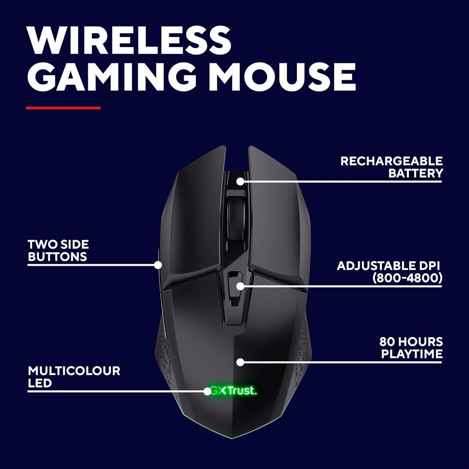 Rechargeable RGB Gaming Mouse Wireless 4800 DPI 6 Button Black